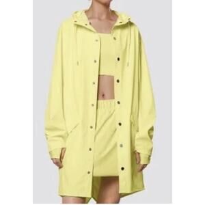 Rains long rain jacket NWT large straw yellow $125 retail duck bill hood unisex